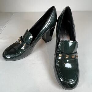 Marc Fisher Studded Patent Loafers Women's 9.5 Dark Green Gold Studs